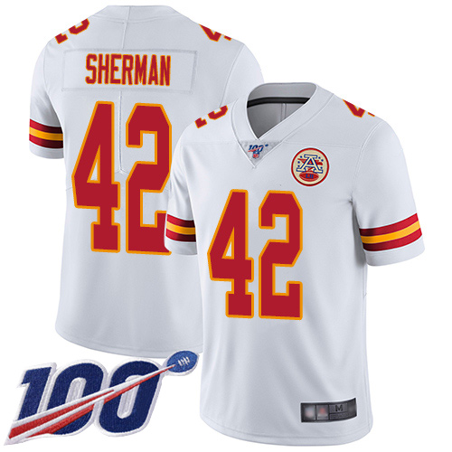 Men Kansas City Chiefs 42 Sherman Anthony White Vapor Untouchable Limited Player 100th Season Nike NFL Jersey
